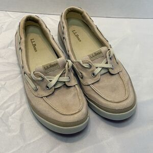 L.L.Bean Boat Shoes Cream Canvas Flats Lace Up Outdoor 274408 Women's Size 7